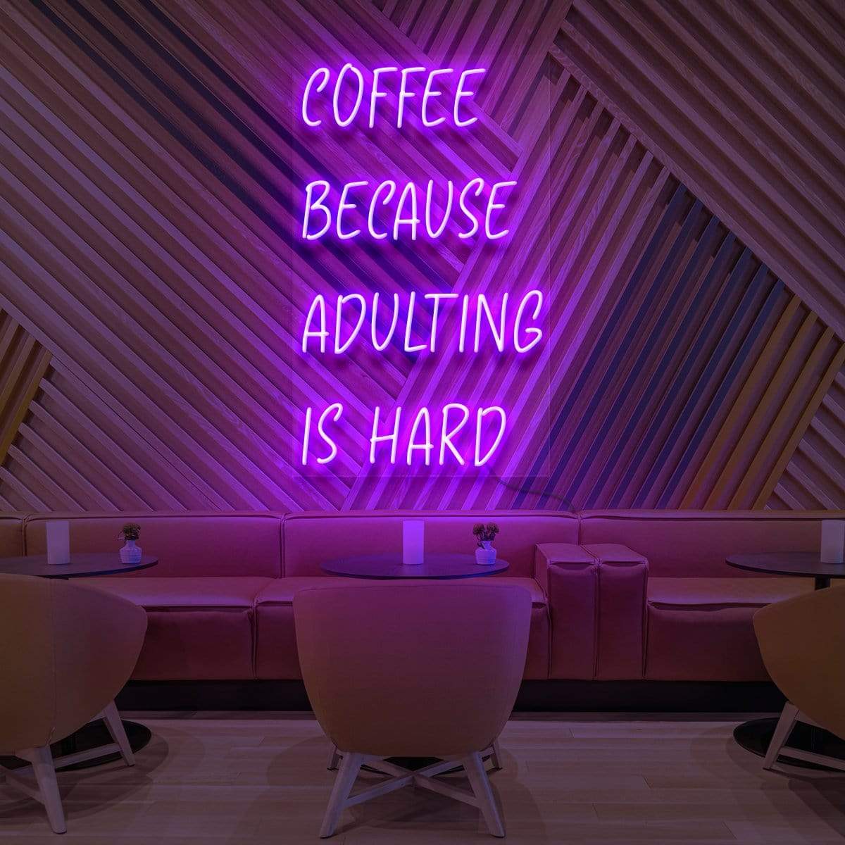 "Coffee, Because Adulting is Hard" Neon Sign for Cafés 60cm (2ft) / Purple / LED Neon by Neon Icons