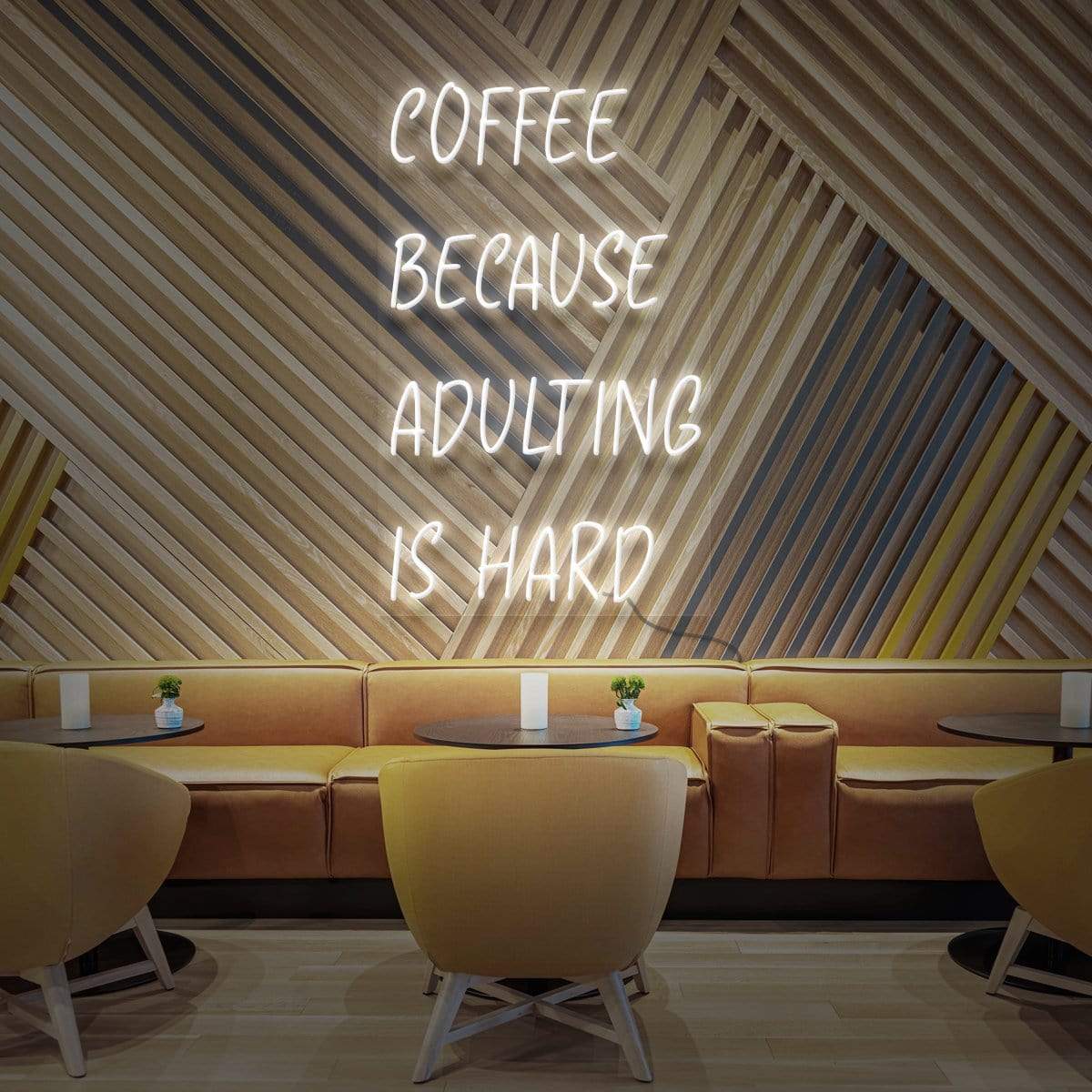 "Coffee, Because Adulting is Hard" Neon Sign for Cafés 60cm (2ft) / White / LED Neon by Neon Icons