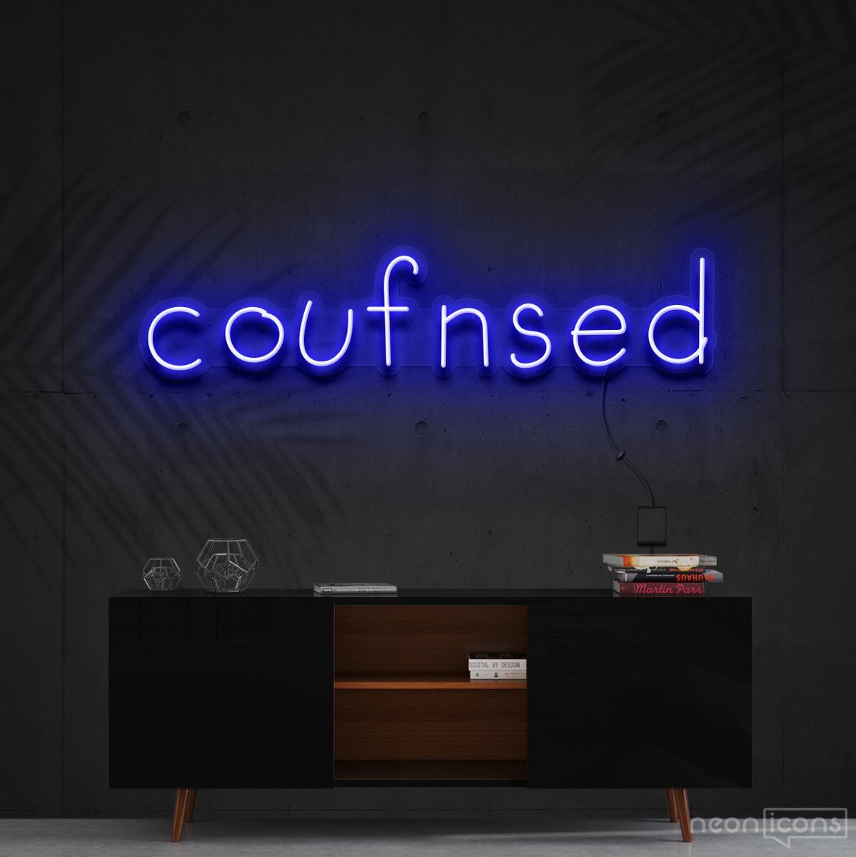 "Confused" Neon Sign 60cm (2ft) / Blue / Cut to Shape by Neon Icons