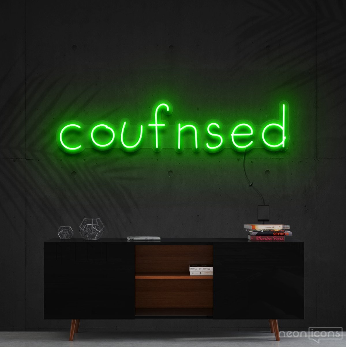 "Confused" Neon Sign 60cm (2ft) / Green / Cut to Shape by Neon Icons