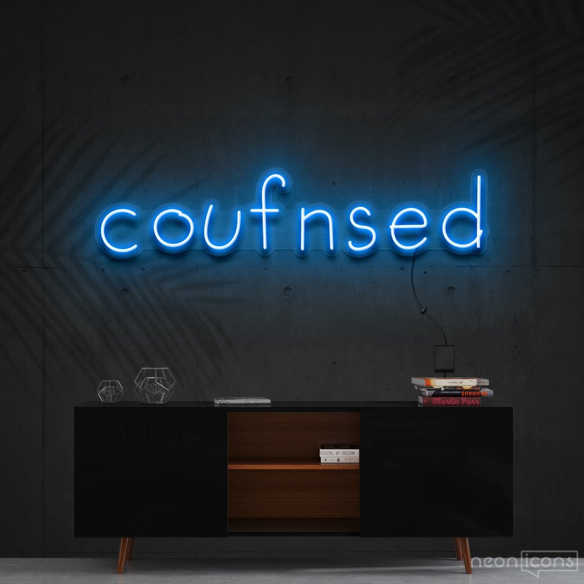 "Confused" Neon Sign 60cm (2ft) / Ice Blue / Cut to Shape by Neon Icons