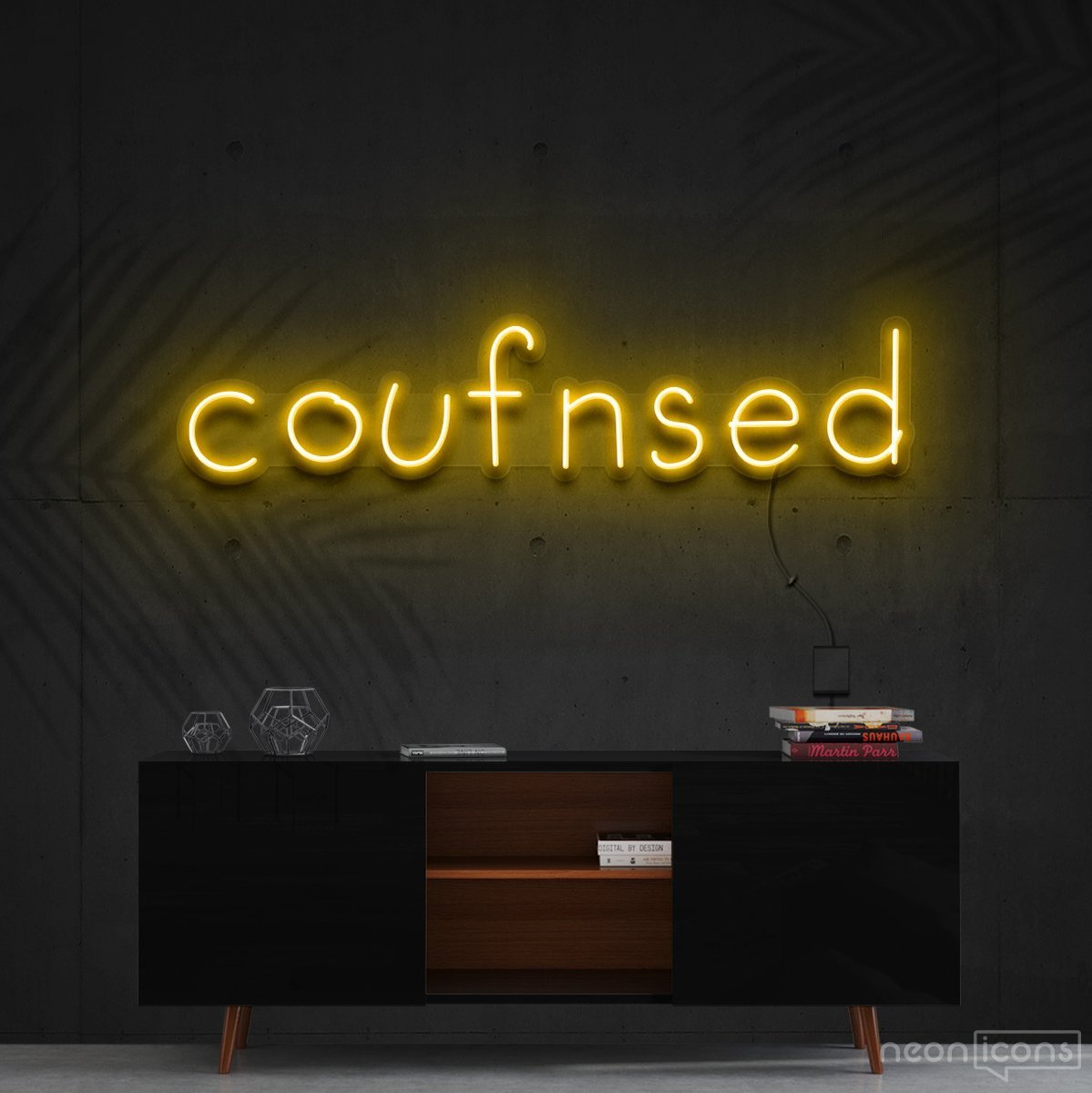 "Confused" Neon Sign 60cm (2ft) / Yellow / Cut to Shape by Neon Icons