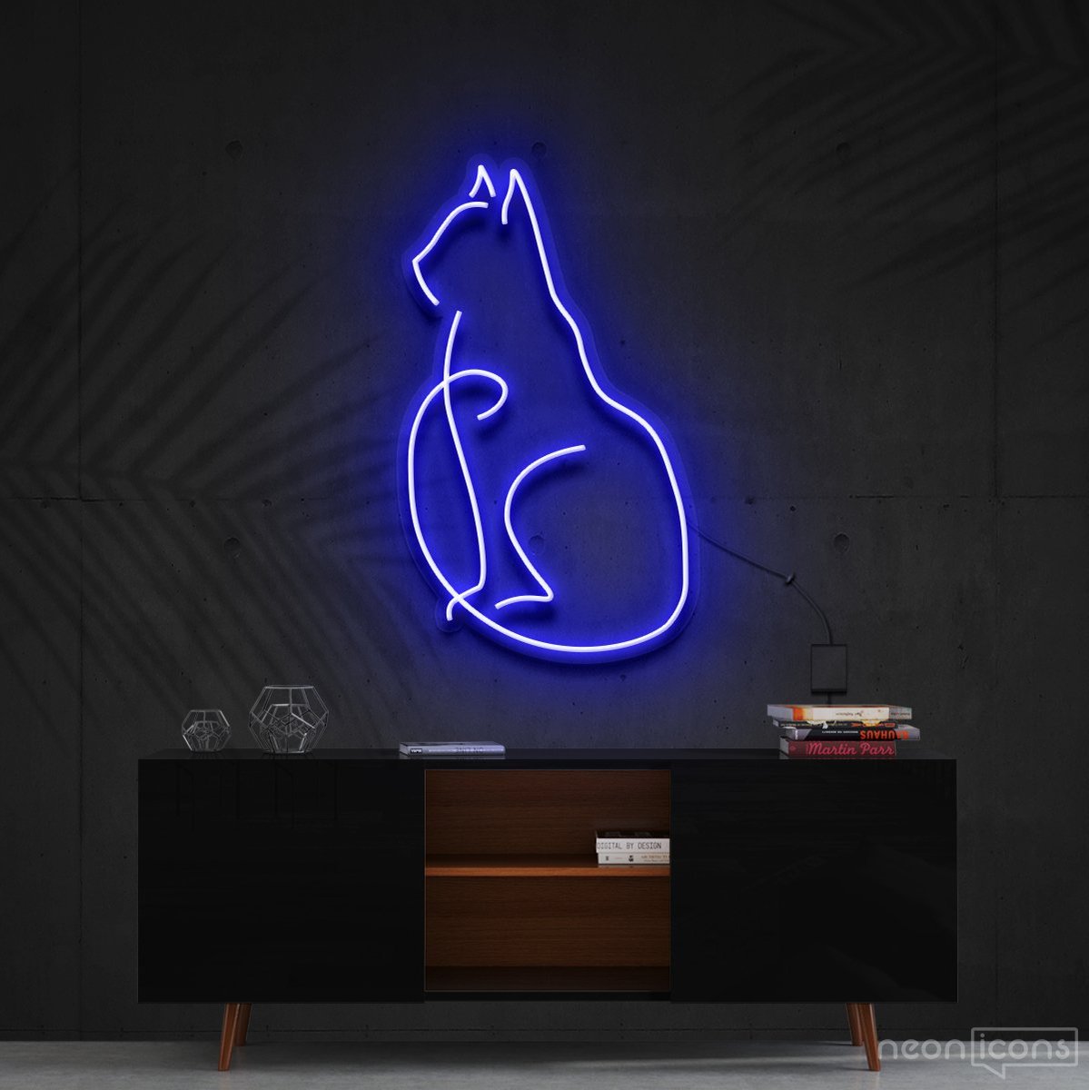 "Curious Cat" Neon Sign 60cm (2ft) / Blue / Cut to Shape by Neon Icons