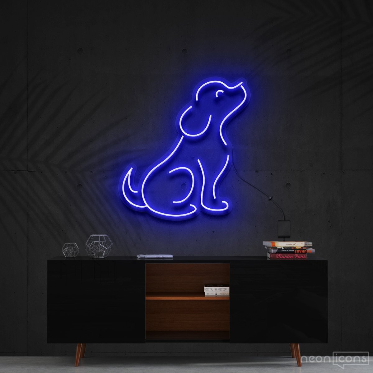 "Curious Dog" Neon Sign 60cm (2ft) / Blue / Cut to Shape by Neon Icons