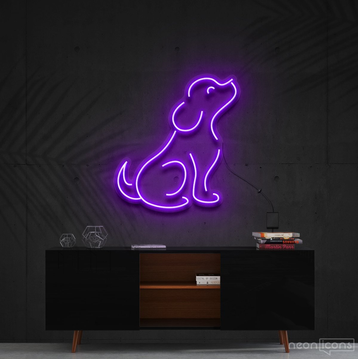 "Curious Dog" Neon Sign 60cm (2ft) / Purple / Cut to Shape by Neon Icons
