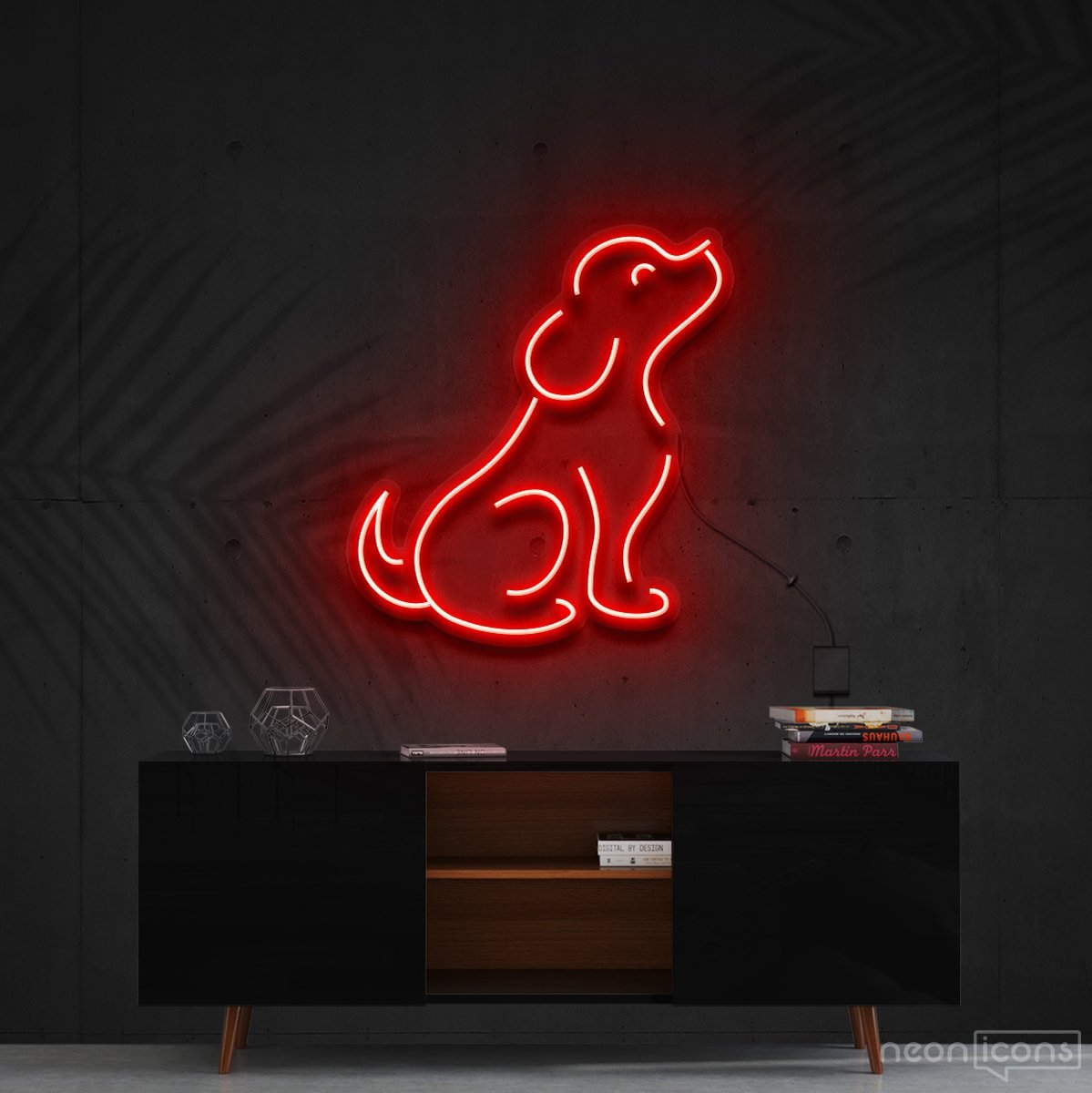 "Curious Dog" Neon Sign 60cm (2ft) / Red / Cut to Shape by Neon Icons
