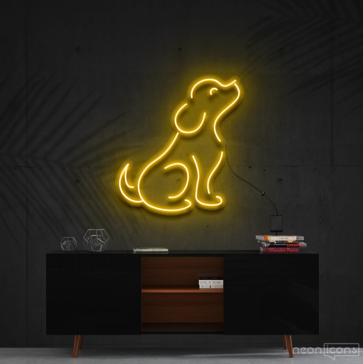 "Curious Dog" Neon Sign 60cm (2ft) / Yellow / Cut to Shape by Neon Icons