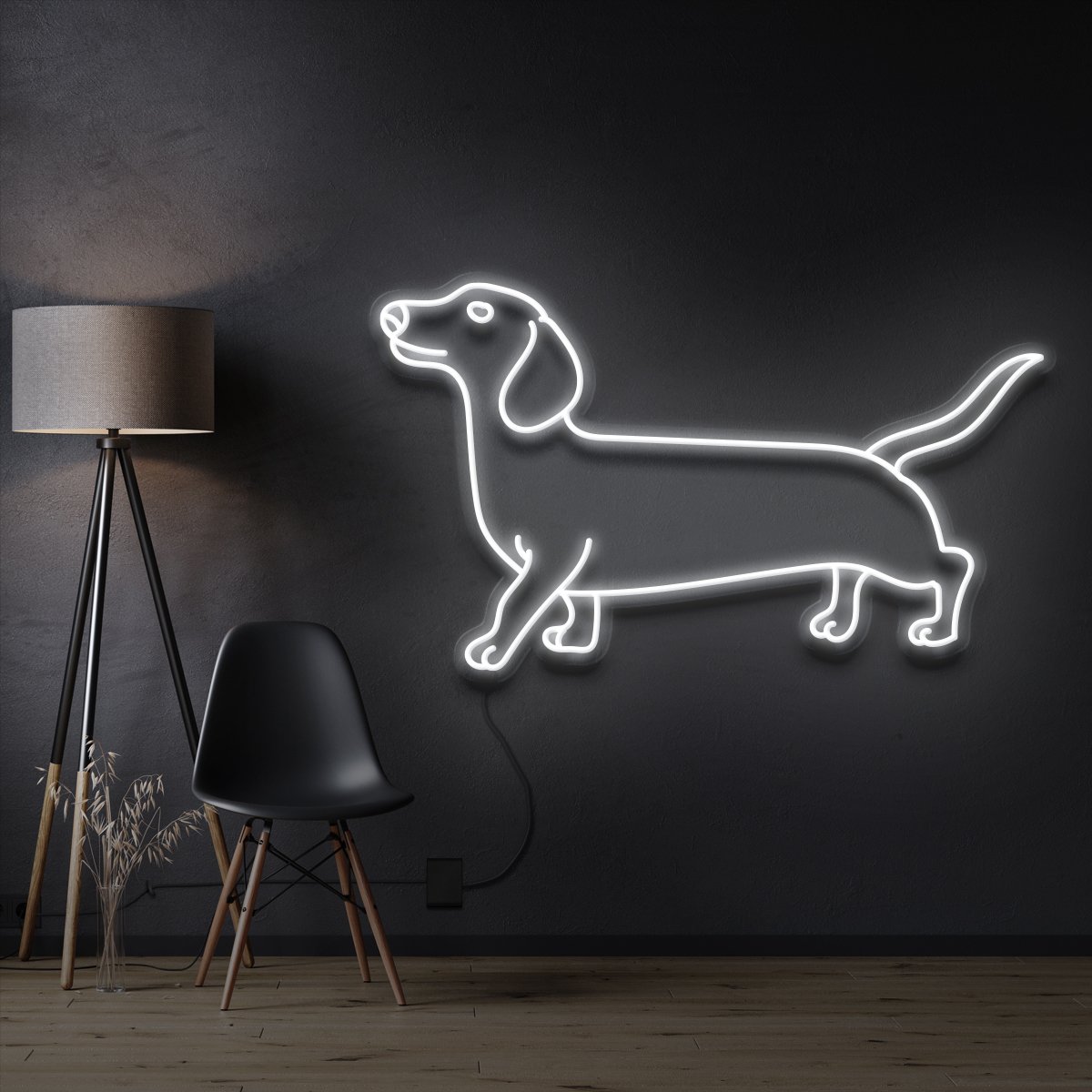 "Dachshund" Pet Neon Sign 60cm / White / Cut to Shape by Neon Icons