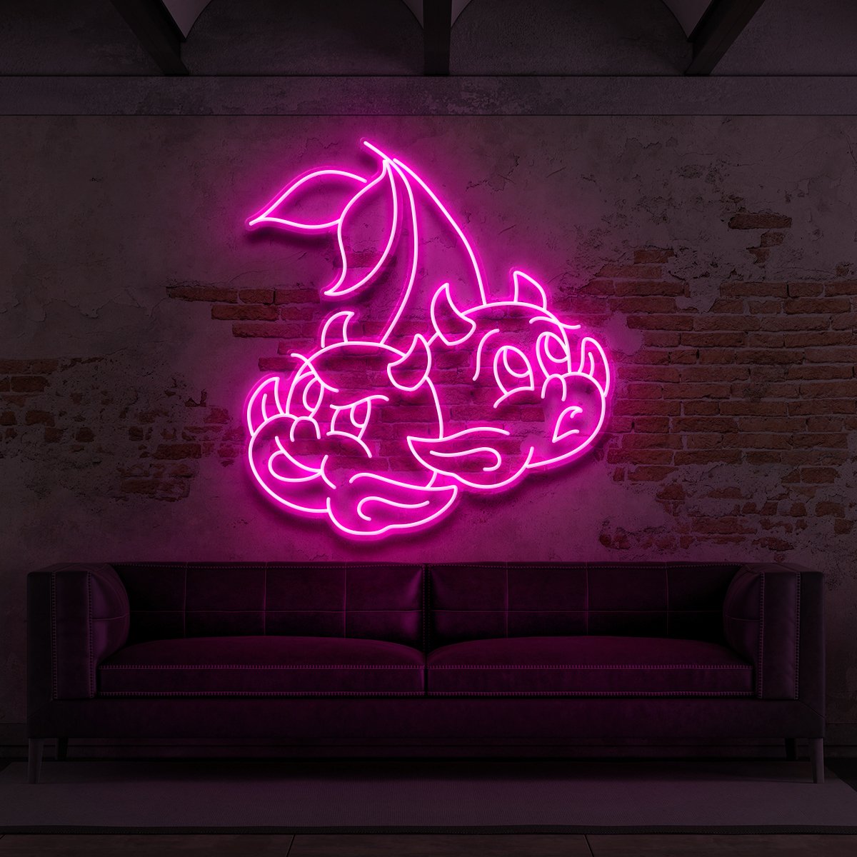 "Devil Cherries" Neon Sign for Tattoo Parlours 60cm (2ft) / Pink / LED Neon by Neon Icons