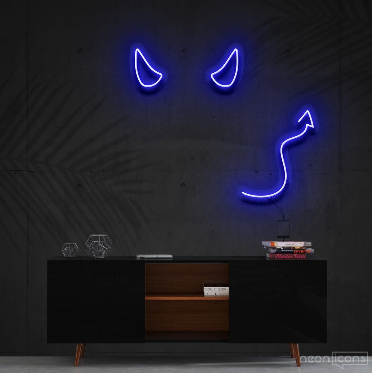 "Devil Horns" Neon Sign 60cm (2ft) / Blue / Cut to Shape by Neon Icons