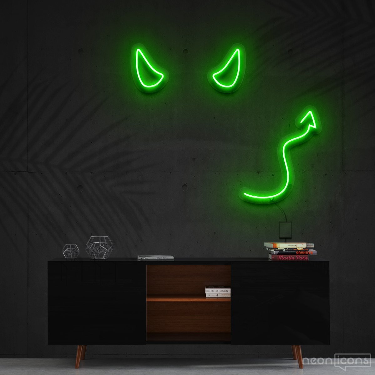 "Devil Horns" Neon Sign 60cm (2ft) / Green / Cut to Shape by Neon Icons