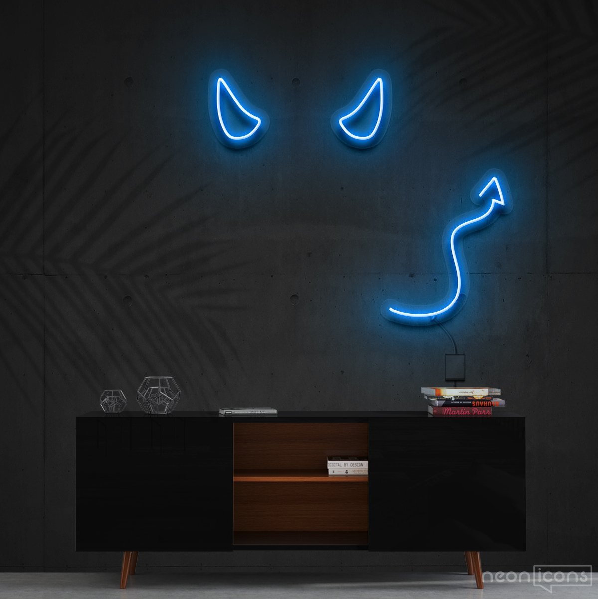 "Devil Horns" Neon Sign 60cm (2ft) / Ice Blue / Cut to Shape by Neon Icons