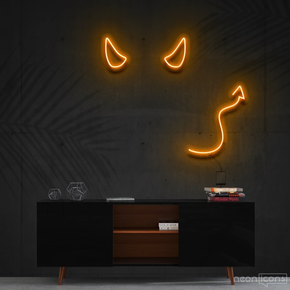 "Devil Horns" Neon Sign 60cm (2ft) / Orange / Cut to Shape by Neon Icons