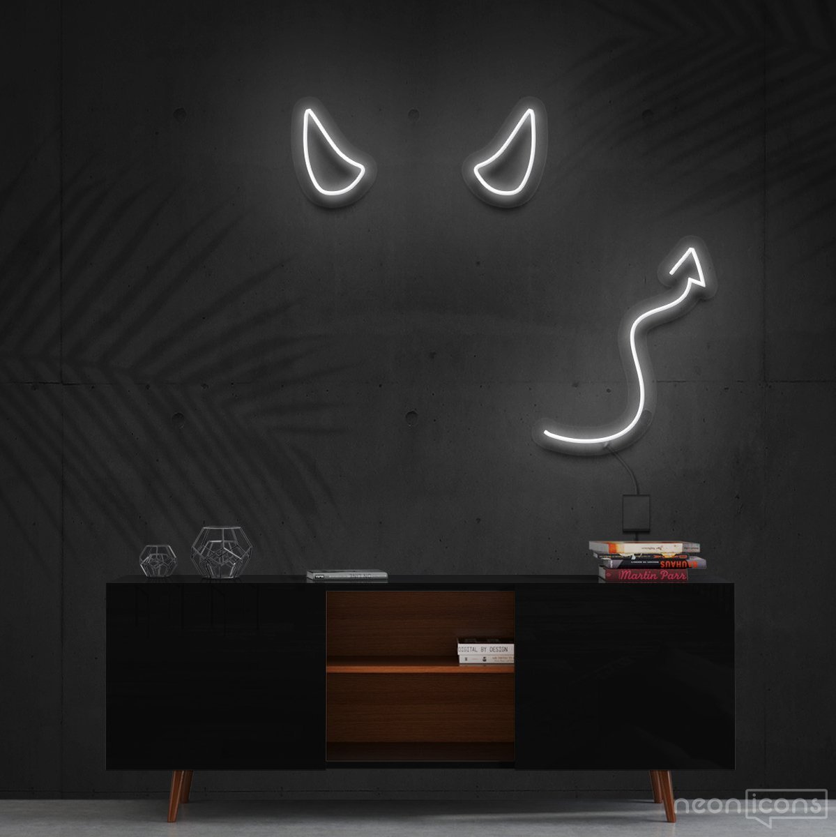 "Devil Horns" Neon Sign 60cm (2ft) / White / Cut to Shape by Neon Icons