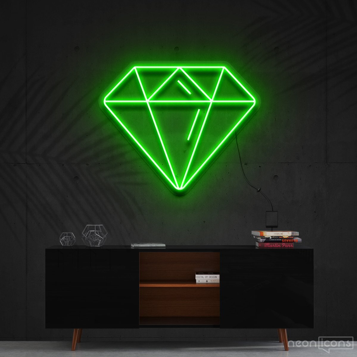 "Diamond" Neon Sign 60cm (2ft) / Green / Cut to Shape by Neon Icons