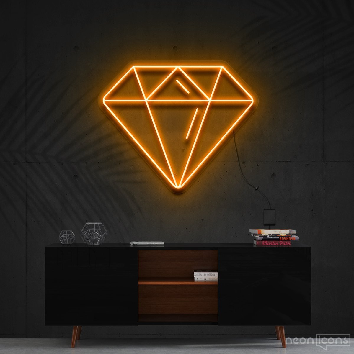 "Diamond" Neon Sign 60cm (2ft) / Orange / Cut to Shape by Neon Icons