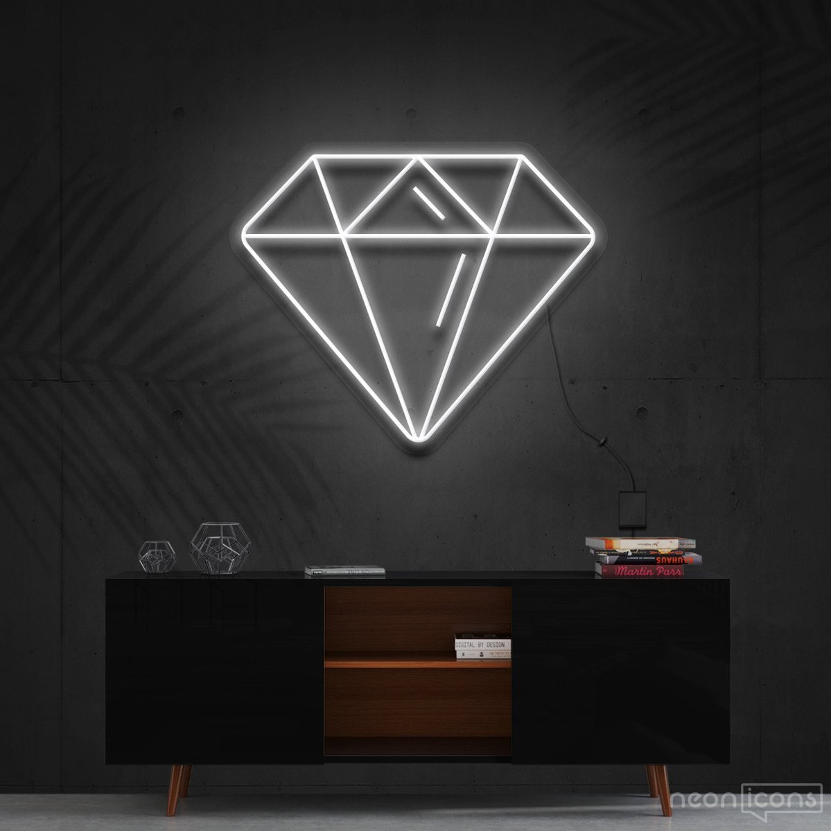 "Diamond" Neon Sign 60cm (2ft) / White / Cut to Shape by Neon Icons
