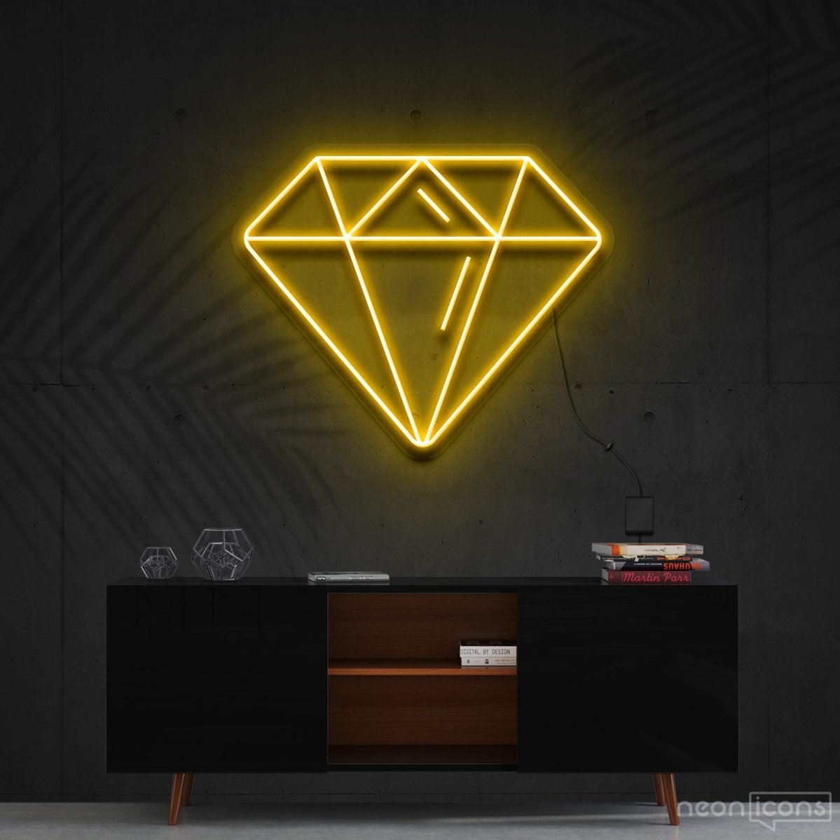 "Diamond" Neon Sign 60cm (2ft) / Yellow / Cut to Shape by Neon Icons