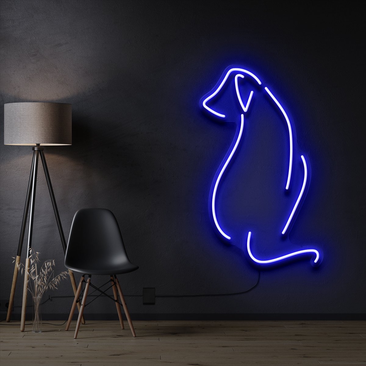 "Dog Facing Away" Pet Neon Sign 60cm / Blue / Cut to Shape by Neon Icons