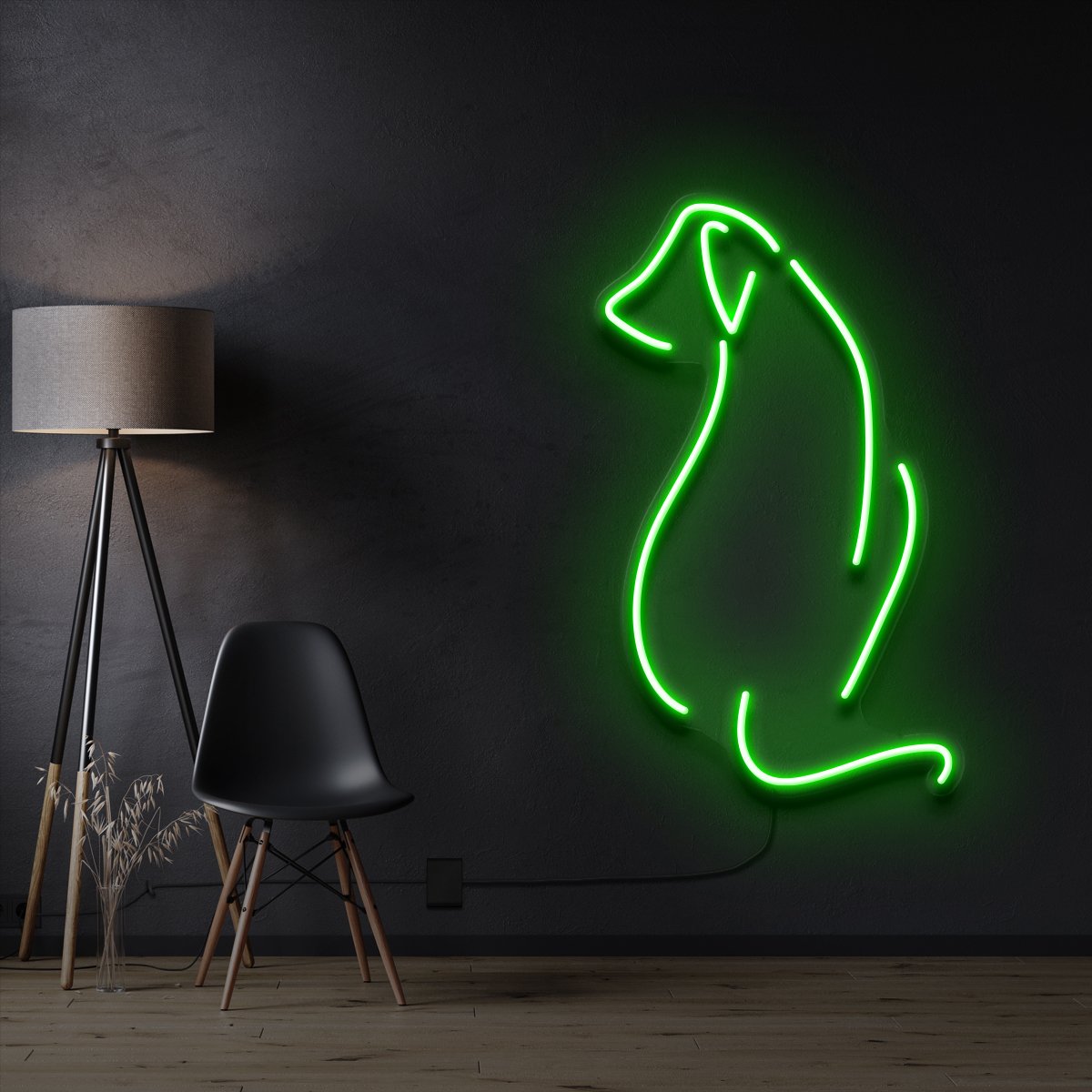 "Dog Facing Away" Pet Neon Sign 60cm / Green / Cut to Shape by Neon Icons