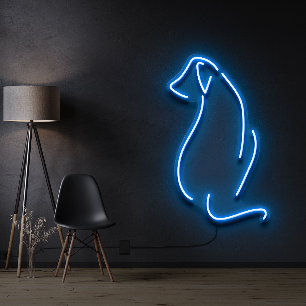 "Dog Facing Away" Pet Neon Sign 60cm / Ice Blue / Cut to Shape by Neon Icons