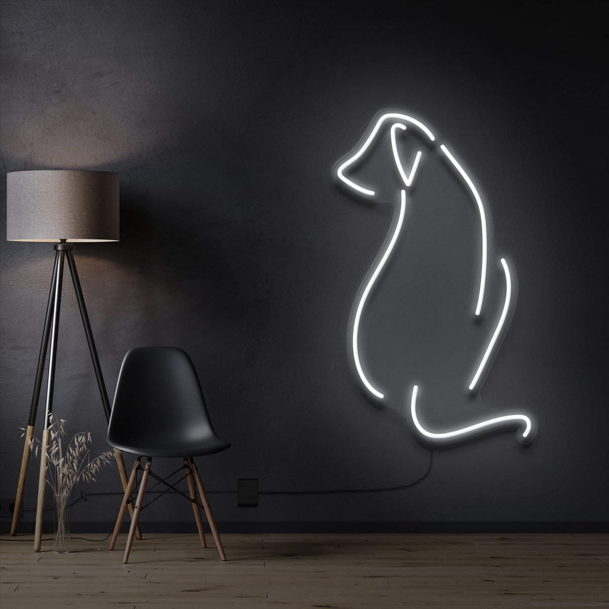 "Dog Facing Away" Pet Neon Sign 60cm / White / Cut to Shape by Neon Icons