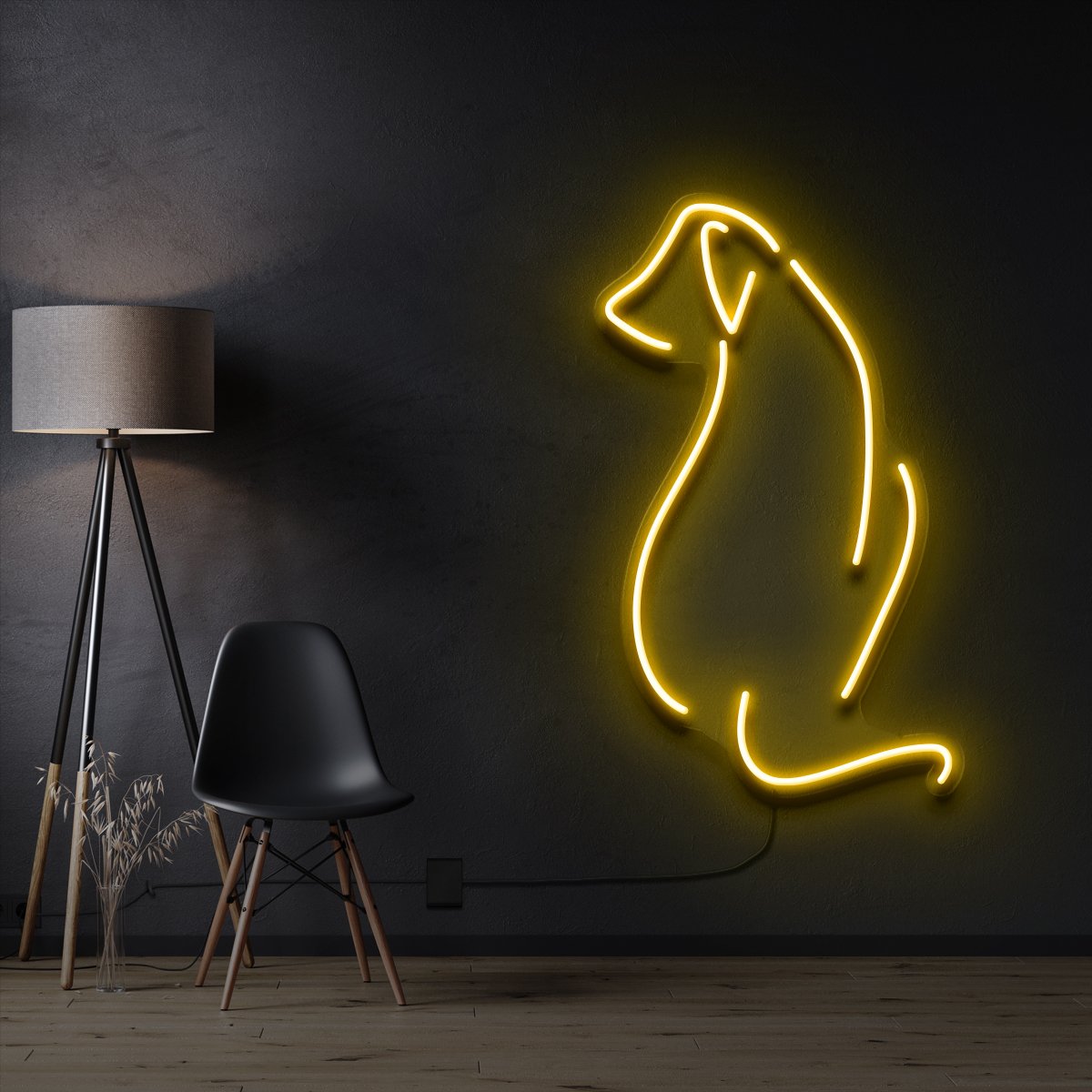 "Dog Facing Away" Pet Neon Sign 60cm / Yellow / Cut to Shape by Neon Icons