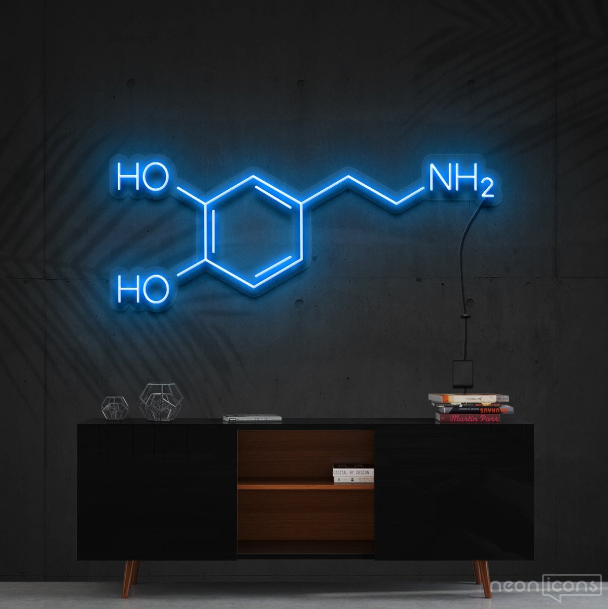"Dopamine Molecule" Neon Sign 90cm (3ft) / Ice Blue / Cut to Shape by Neon Icons