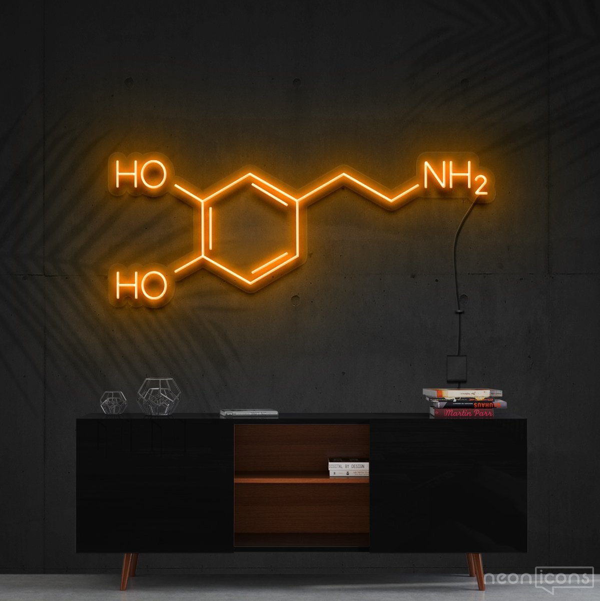 "Dopamine Molecule" Neon Sign 90cm (3ft) / Orange / Cut to Shape by Neon Icons