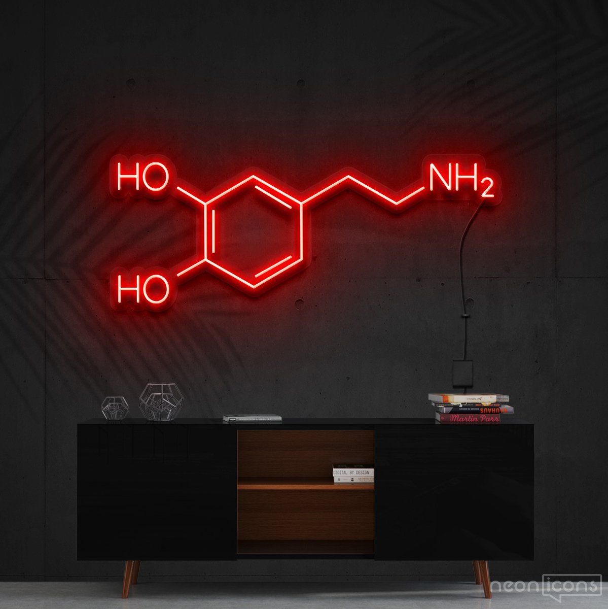 "Dopamine Molecule" Neon Sign 90cm (3ft) / Red / Cut to Shape by Neon Icons