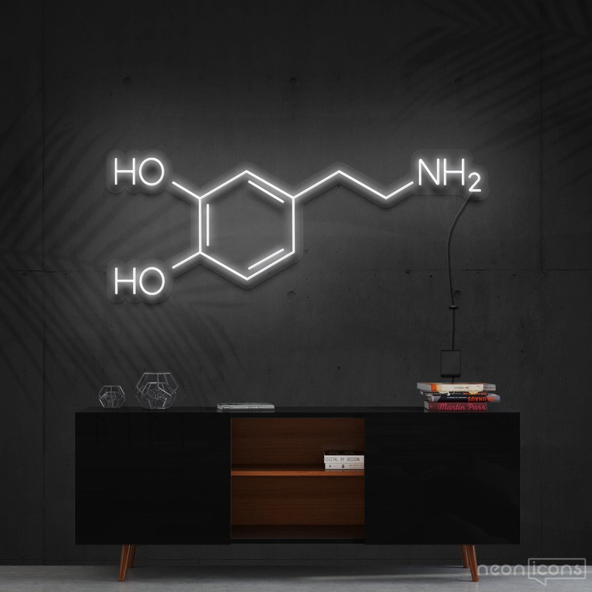"Dopamine Molecule" Neon Sign 90cm (3ft) / White / Cut to Shape by Neon Icons