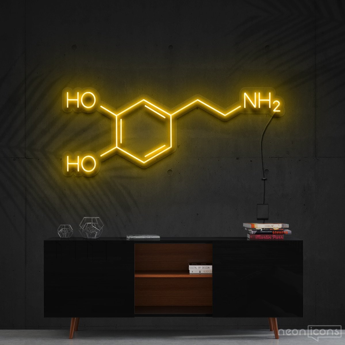 "Dopamine Molecule" Neon Sign 90cm (3ft) / Yellow / Cut to Shape by Neon Icons