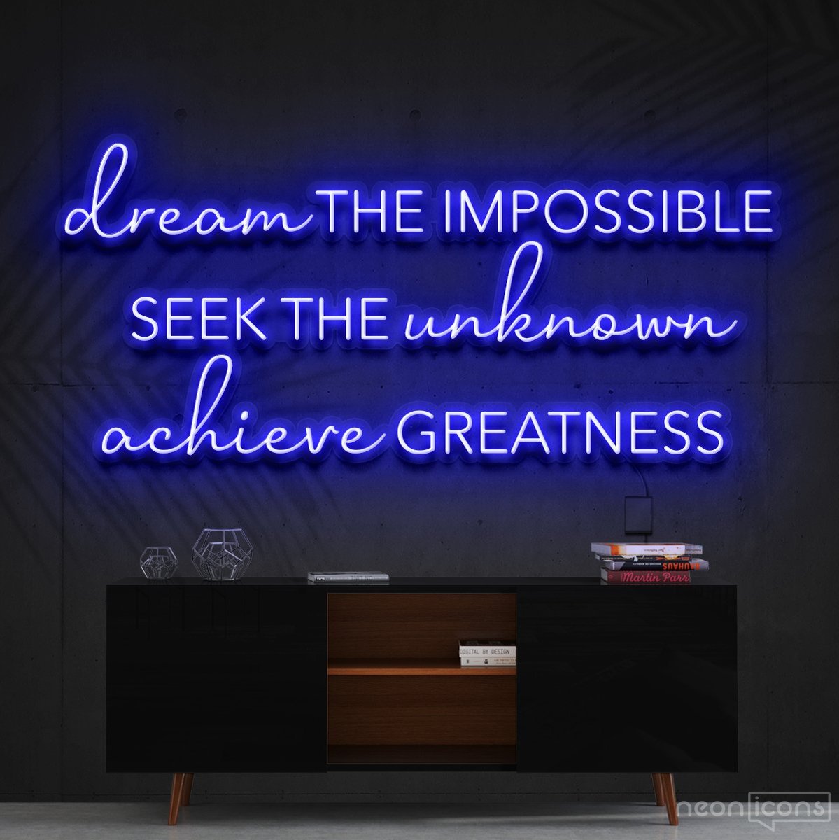 "Dream The Impossible" Neon Sign 90cm (3ft) / Blue / Cut to Shape by Neon Icons