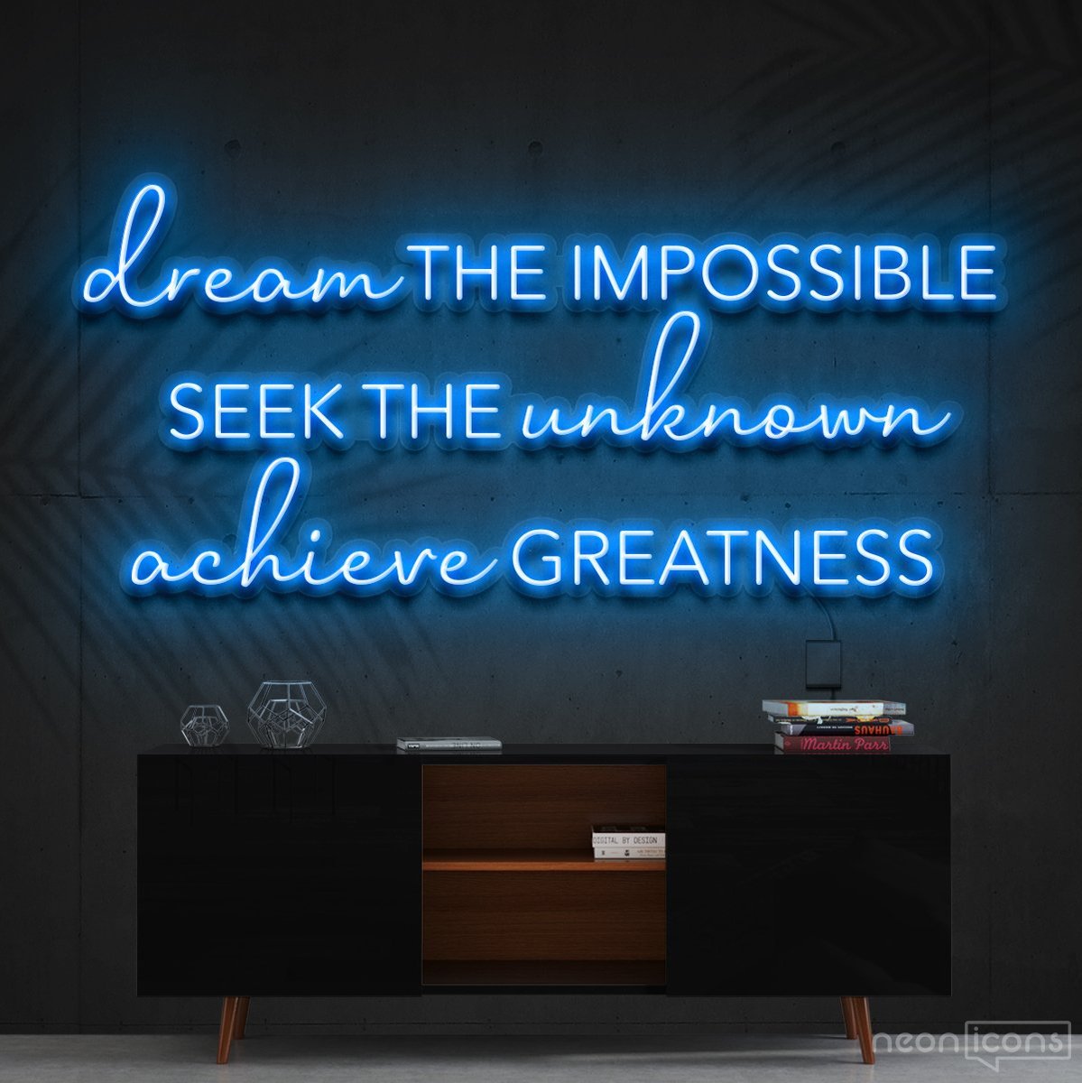 "Dream The Impossible" Neon Sign 90cm (3ft) / Ice Blue / Cut to Shape by Neon Icons