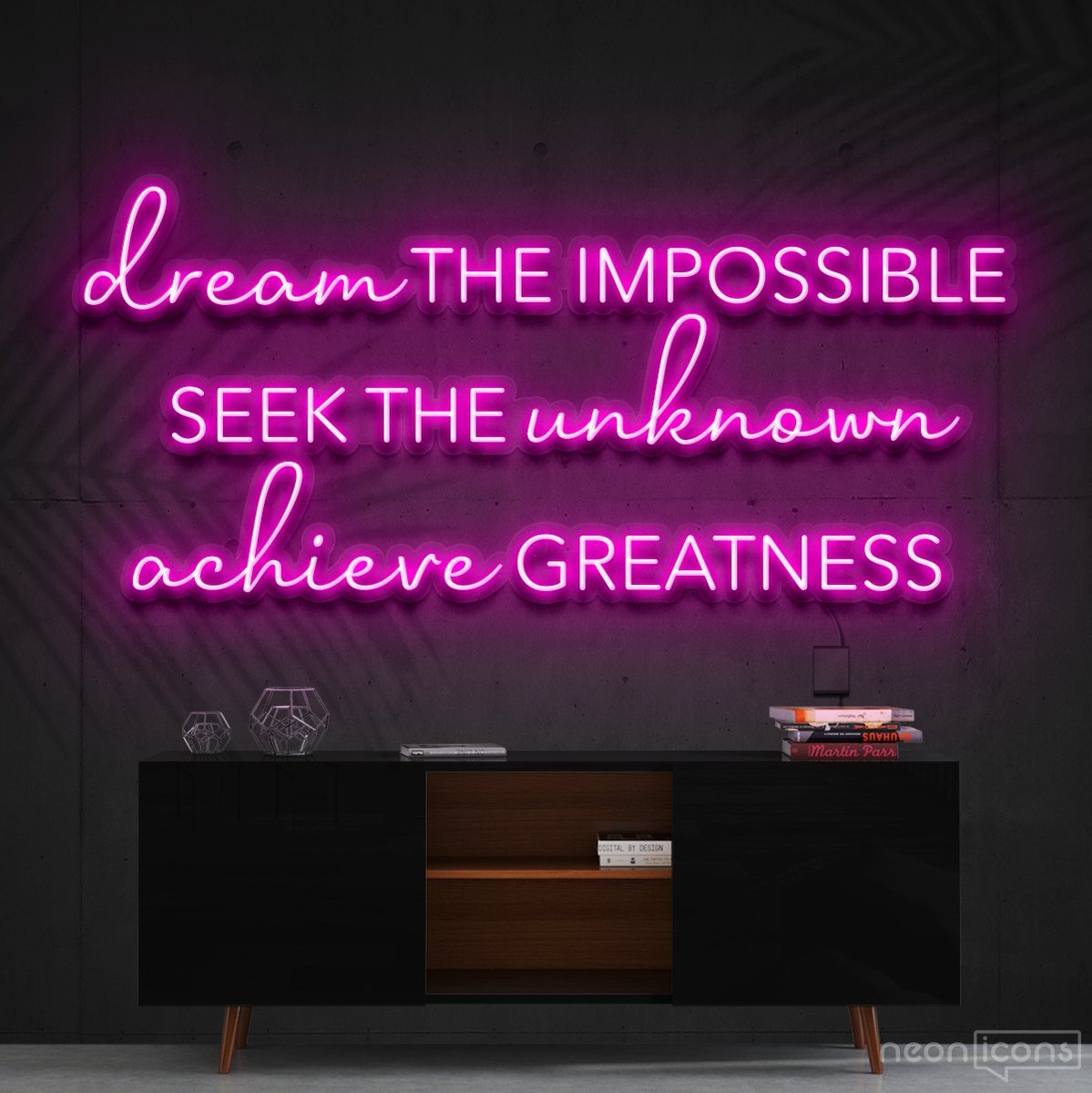 "Dream The Impossible" Neon Sign 90cm (3ft) / Pink / Cut to Shape by Neon Icons