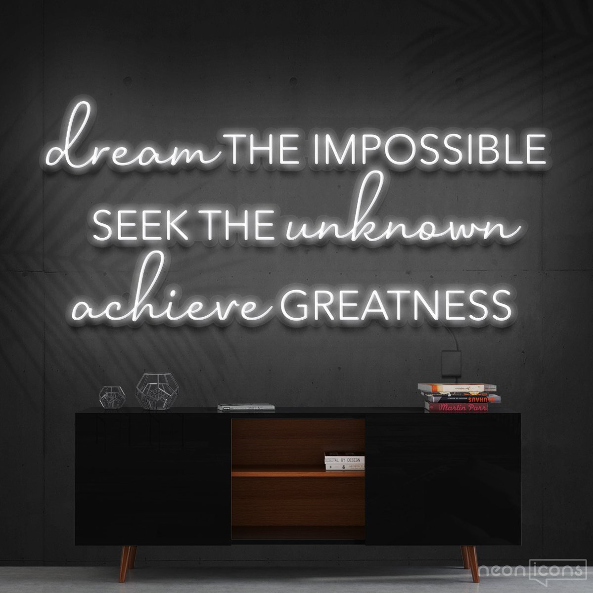 "Dream The Impossible" Neon Sign 90cm (3ft) / White / Cut to Shape by Neon Icons