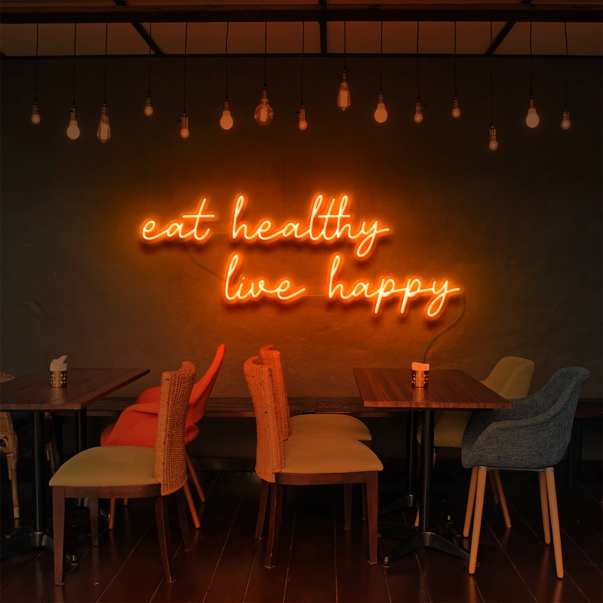 "Eat Healthy, Live Happy" Neon Sign for Bars & Restaurants by Neon Icons