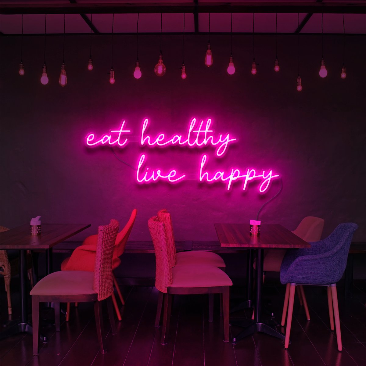 "Eat Healthy, Live Happy" Neon Sign for Bars & Restaurants by Neon Icons