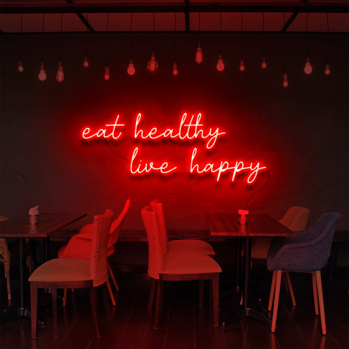 "Eat Healthy, Live Happy" Neon Sign for Bars & Restaurants 60cm (2ft) / Red / LED Neon by Neon Icons