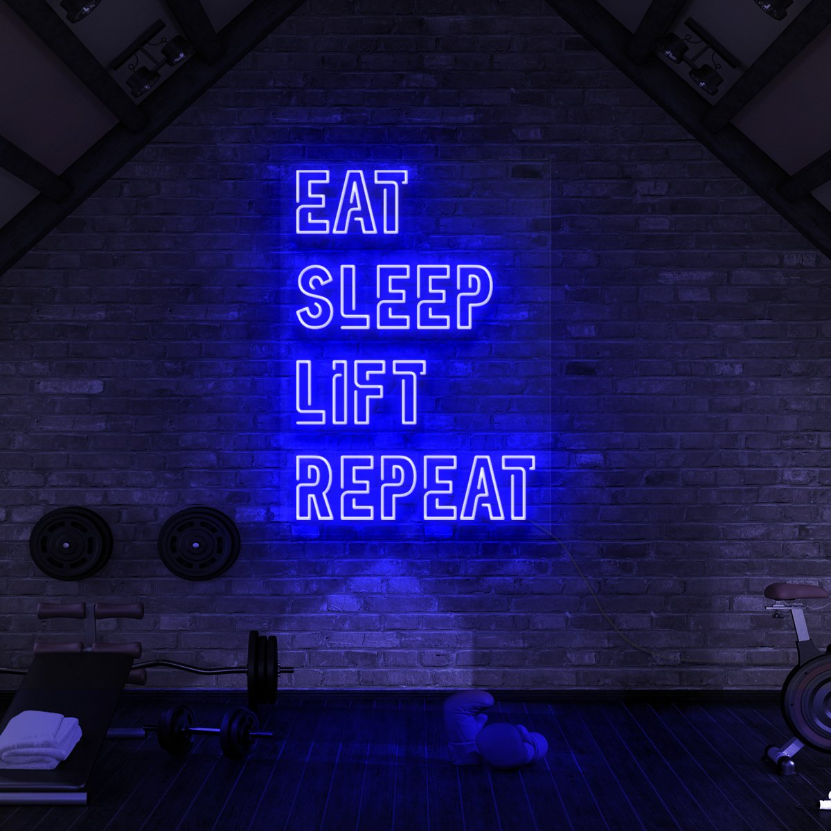 "Eat Sleep Lift Repeat" Neon Sign for Gyms & Fitness Studios 90cm (3ft) / Blue / LED Neon by Neon Icons