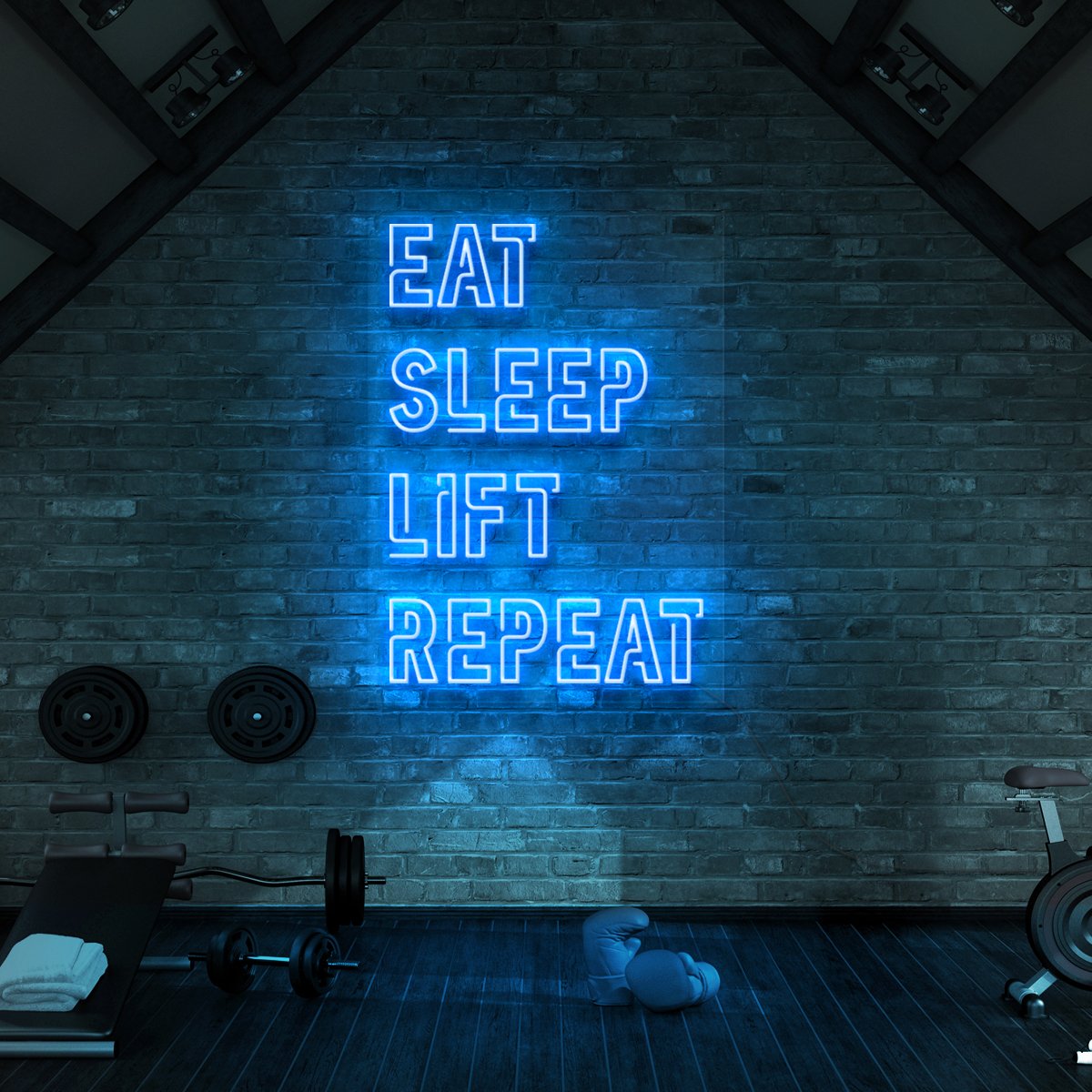 "Eat Sleep Lift Repeat" Neon Sign for Gyms & Fitness Studios 90cm (3ft) / Ice Blue / LED Neon by Neon Icons