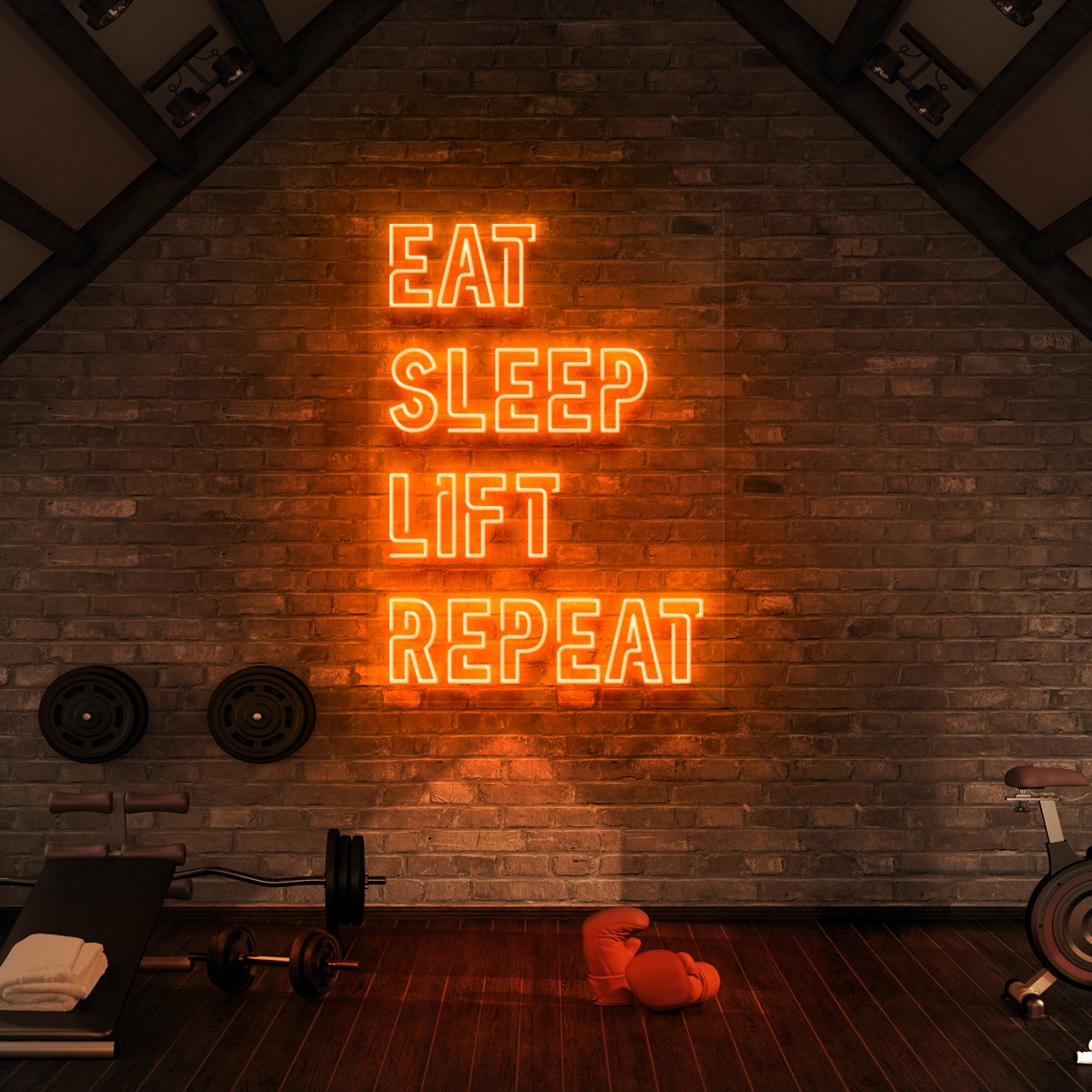 "Eat Sleep Lift Repeat" Neon Sign for Gyms & Fitness Studios 90cm (3ft) / Orange / LED Neon by Neon Icons