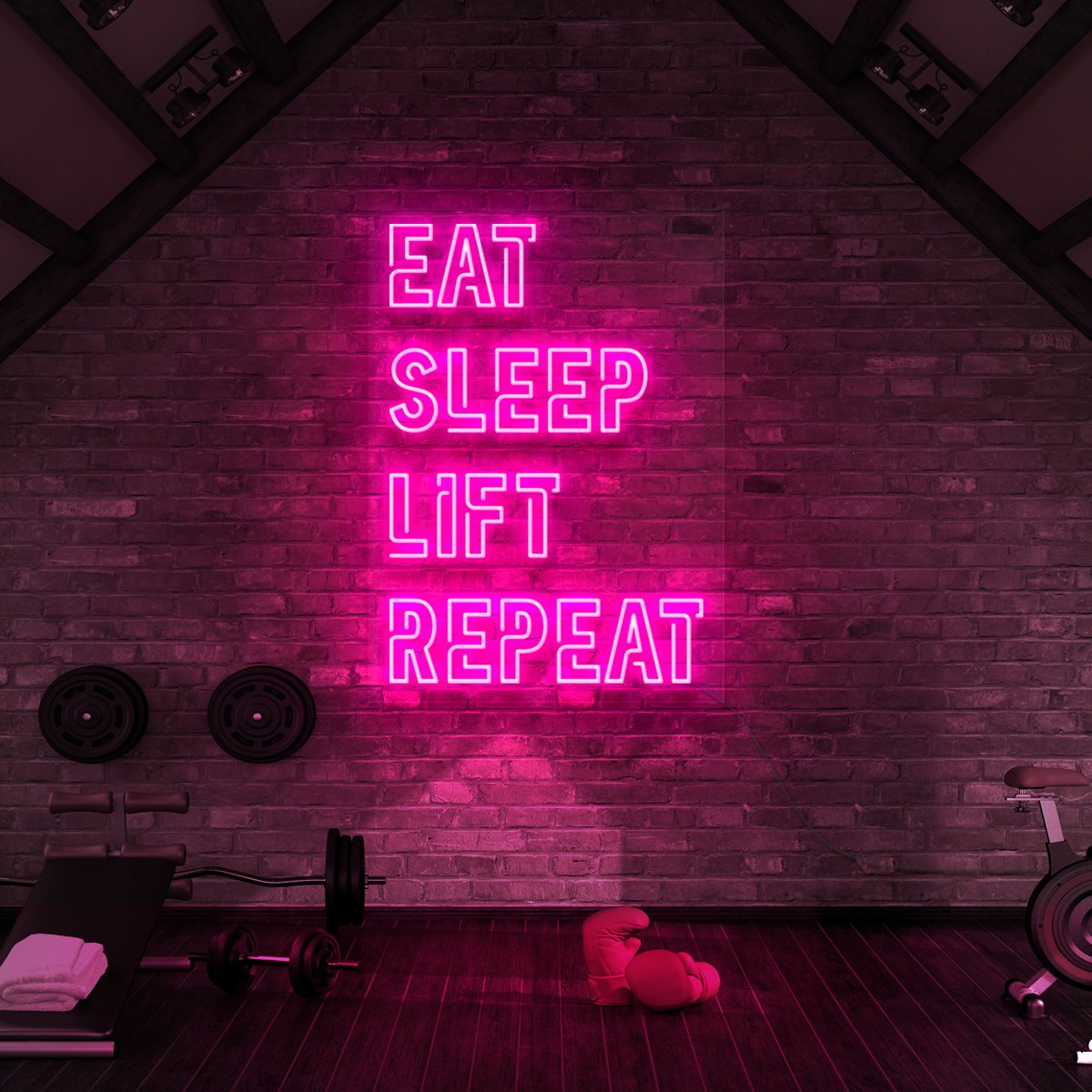 "Eat Sleep Lift Repeat" Neon Sign for Gyms & Fitness Studios 90cm (3ft) / Pink / LED Neon by Neon Icons