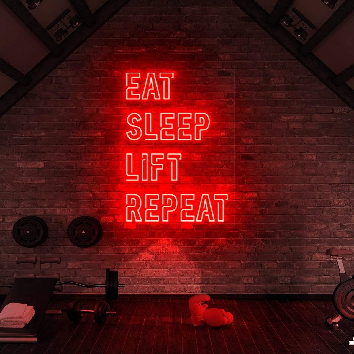 "Eat Sleep Lift Repeat" Neon Sign for Gyms & Fitness Studios 90cm (3ft) / Red / LED Neon by Neon Icons