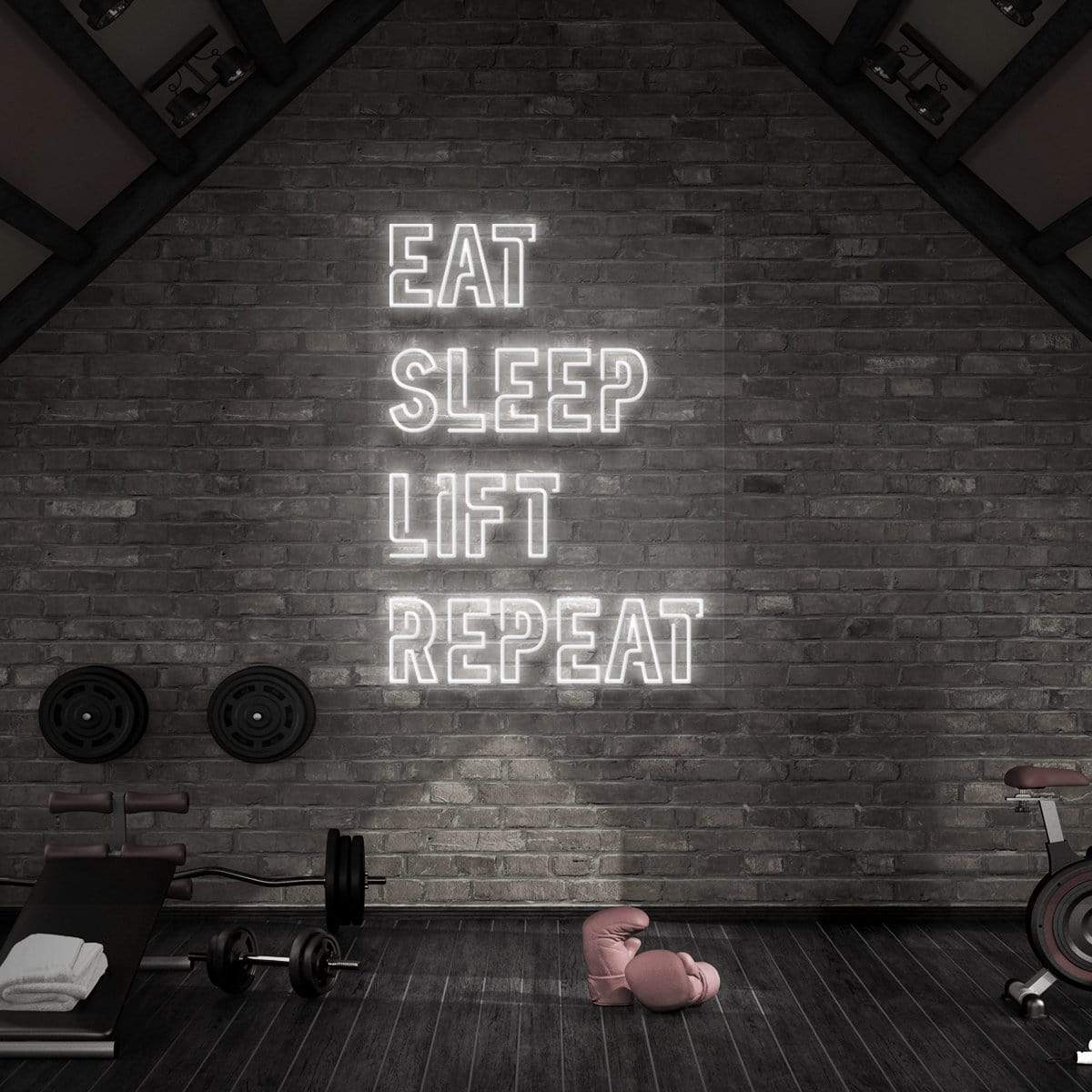 "Eat Sleep Lift Repeat" Neon Sign for Gyms & Fitness Studios 90cm (3ft) / White / LED Neon by Neon Icons
