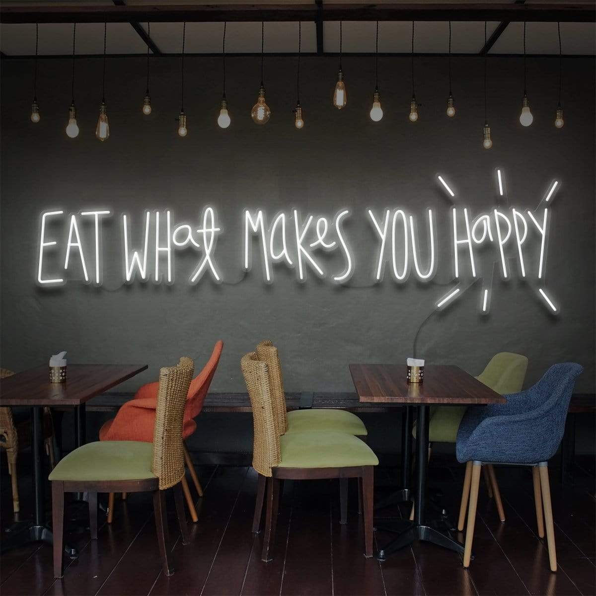 "Eat What Makes You Happy" Neon Sign for Bars & Restaurants 90cm (3ft) / White / LED Neon by Neon Icons