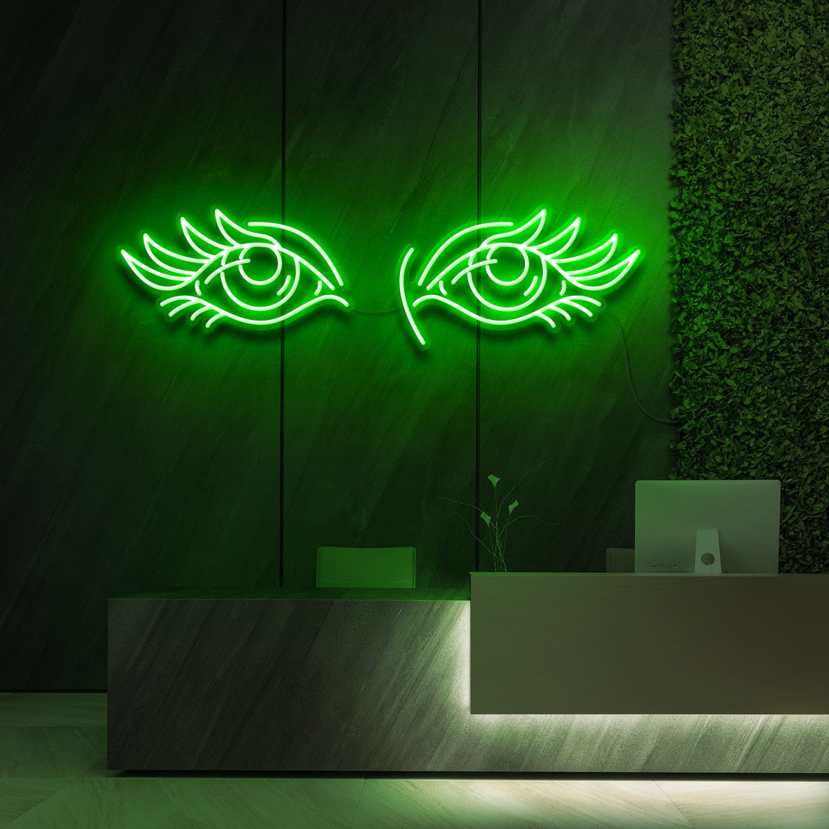 "Eyes & Lashes" Neon Sign for Beauty & Cosmetic Studios 90cm (3ft) / Green / LED Neon by Neon Icons