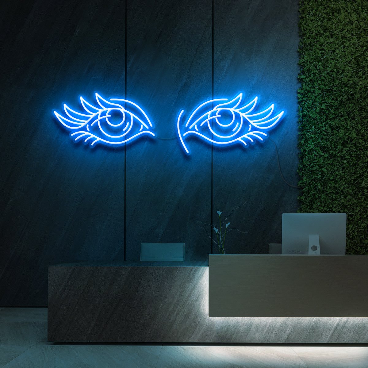 "Eyes & Lashes" Neon Sign for Beauty & Cosmetic Studios 90cm (3ft) / Ice Blue / LED Neon by Neon Icons