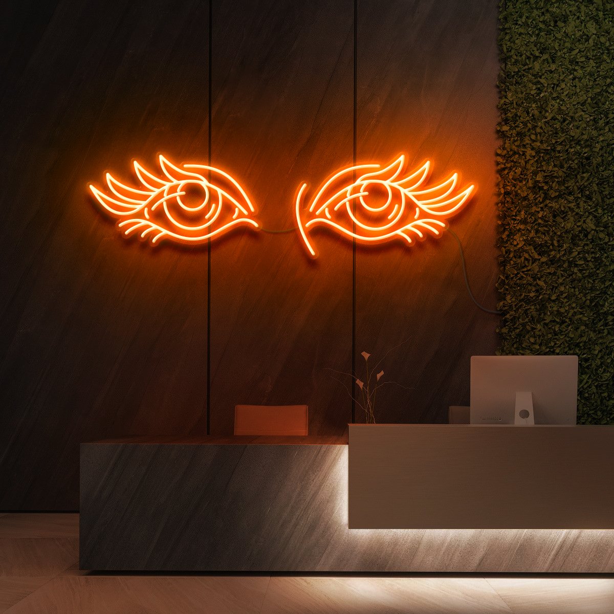"Eyes & Lashes" Neon Sign for Beauty & Cosmetic Studios 90cm (3ft) / Orange / LED Neon by Neon Icons