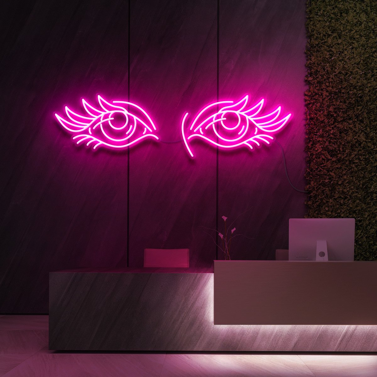 "Eyes & Lashes" Neon Sign for Beauty & Cosmetic Studios 90cm (3ft) / Pink / LED Neon by Neon Icons